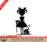 ##  Cute Halloween Girl with Cat & Pumpkin SVG - Perfect for Fall Crafts SVG